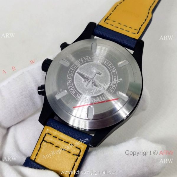 New Copy IWC Pilots Automatic Watch Orange Hand Blue Leather Strap 3