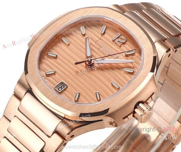 Swiss Cal.324 SC Patek Philippe Lady-Nautilus Copy Watches Rose Gold Dial 3