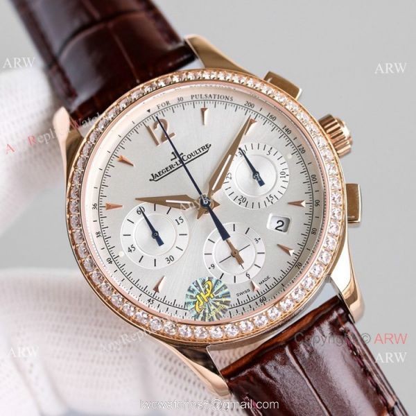 Swiss Fake Jaeger-LeCoultre Master Chronograph Watch Diamond Bezel 3