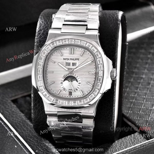 Patek Philippe Annual Calendar Copy Watches Stainless Steel with Diamond 40mm 3