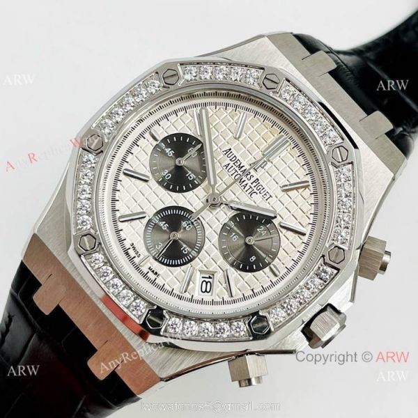 Clone Audemars Piguet Royal Oak Chronograph Watch SS Diamond Bezel 3