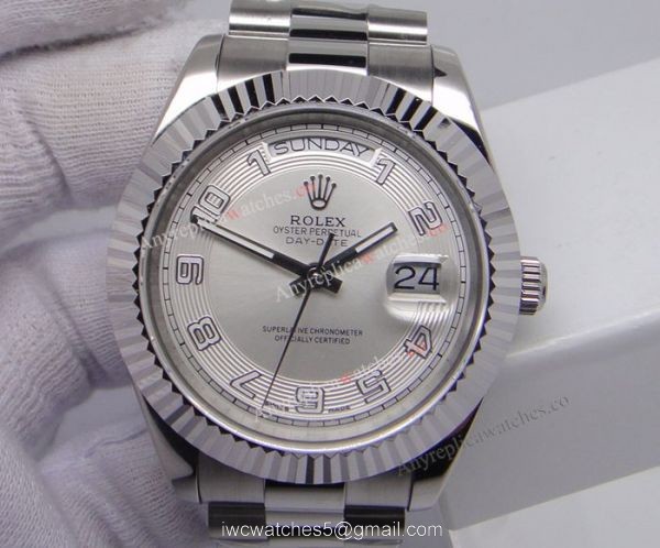 Rolex Daydate II Stainless Steel Silver Arabic Watch 41mm Rolex President Replica 4