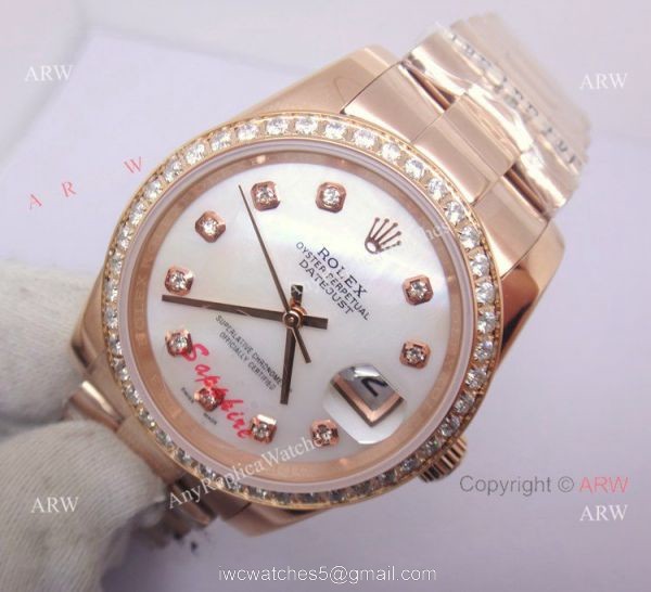 Rose Gold Diamond Bezel Rolex Replica Datejust Watch 36mm 4