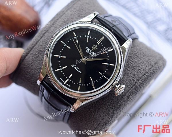 Copy Rolex Cellini Time 40mm Watch Blue Dial Blue Leather Strap 4