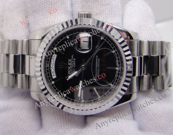 Rolex Day-Date Polished Stainless Steel Black Dial Mens Replica Watch 4