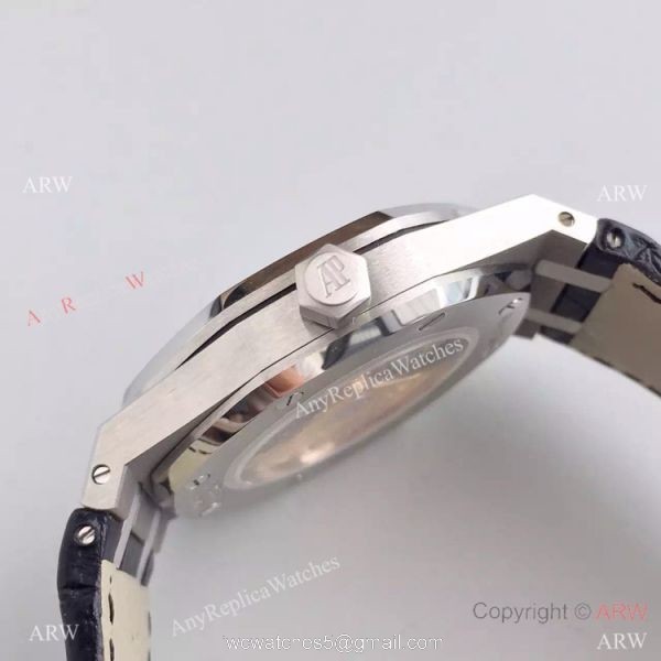 JF Factory Swiss Audemars Piguet Replica Watch Silver Face Brown Leather Band 4