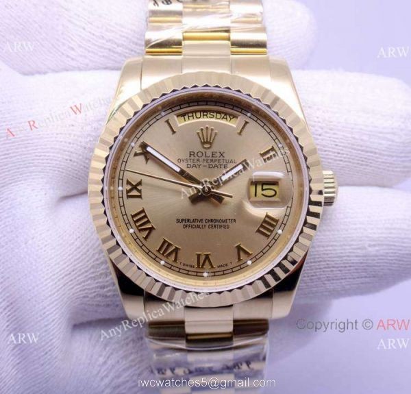 Rolex Daydate Watch Yellow Gold / Gold Roman Men Size 4
