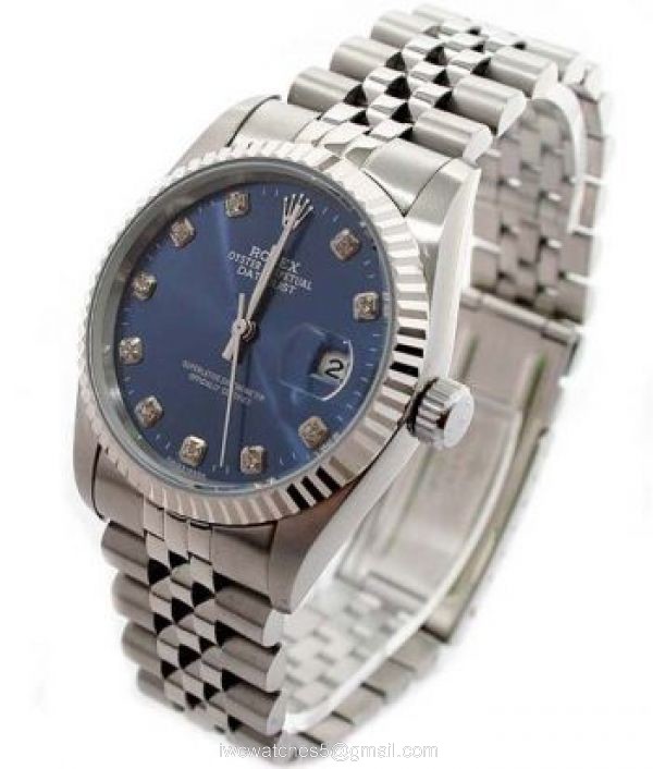 Rolex Datejust Silver Steel Blue Face Diamond Hour Markers Mens Watch 4