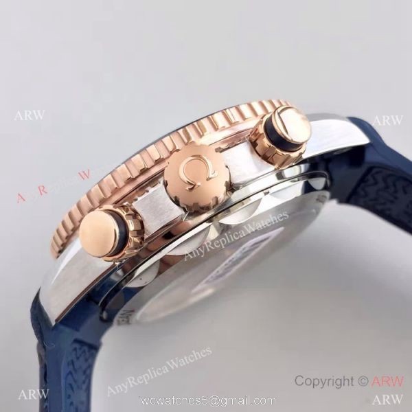 (OM)New Copy Swiss Omega Seamaster 9900 Watch Rose Gold Blue Leather 4