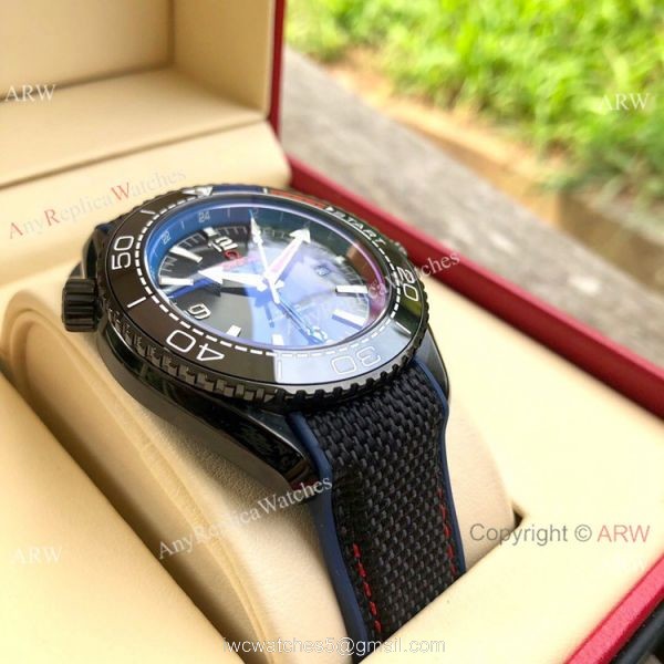 Copy Omega Seamaster Planet Ocean Deep Black GMT Watches Black Dial 4