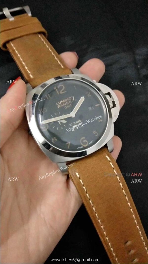 PANERAI LUMINOR 10 DAYS GMT STAINLESS STEEL BLACK DIAL WATCH AAA REPLICA 4