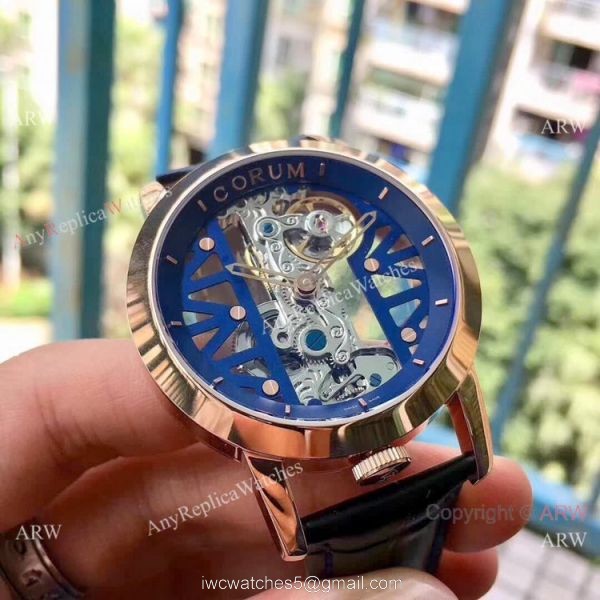 Corum Skeleton Golden Bridge Rose Gold Black Leather Strap Watch 4