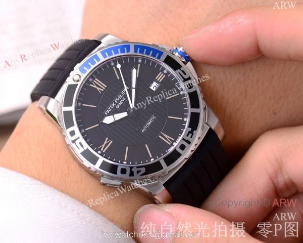 Clone Patek Philippe Geneve SS Black Blue Bezel Watch Automatic Movement 4