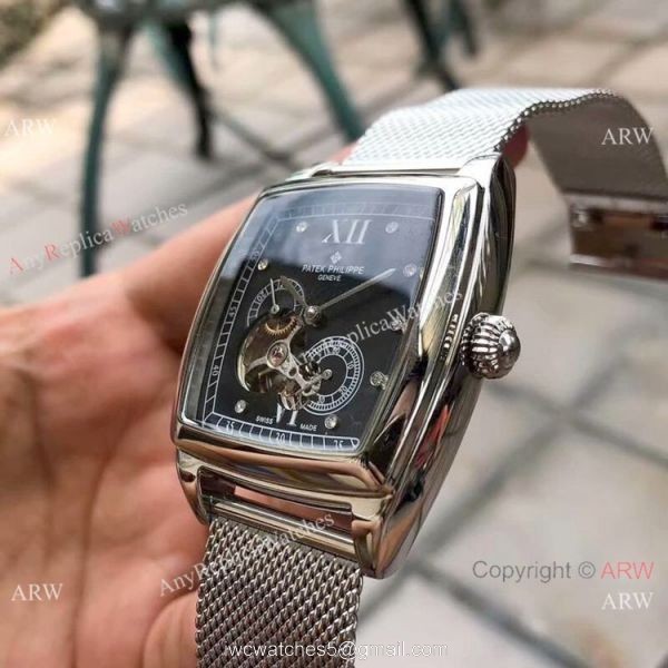 New Fake Patek Philippe Geneve Stainless Steel Black Dial Watch 40mm 4
