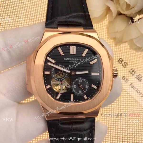 Best Replica Patek Philippe Tourbillon Nautilus Watch Rose Gold Gray Dial 4