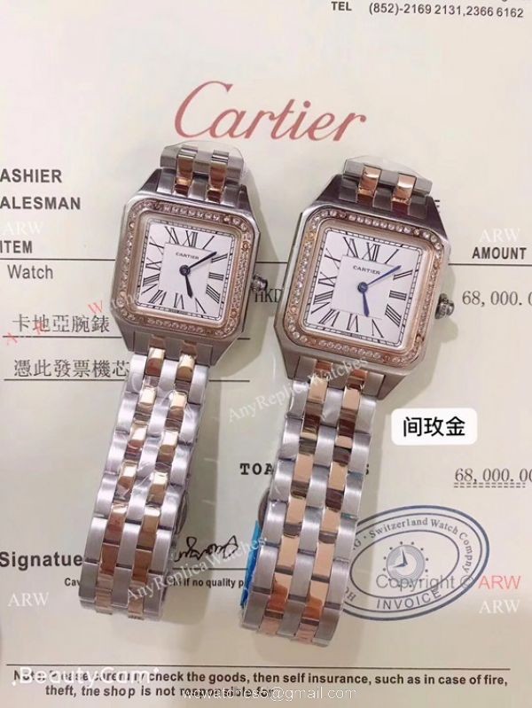 Two Tone Cartier Santos Diamond Replica Watch Lover watch New Replica 4