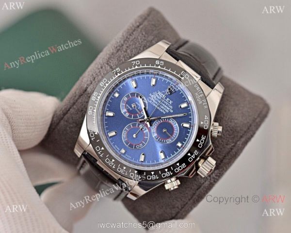 Rolex Daytona Blue Dial Replica watch Black Leather Strap 4