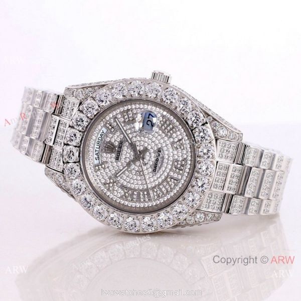 Day Date Rolex Diamond Bezel Replica Watch Stainless Steel Black Dial 43mm 4