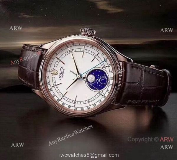New Upgraded Rolex Cellini Moonphase Replica For Sale Rose Gold White Dial Watches 4