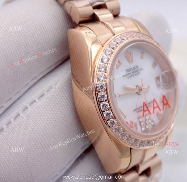 Replica Rolex Diamond Bezel Datejust Rose Gold President Watch 26mm Ladies Replica Rolex 4