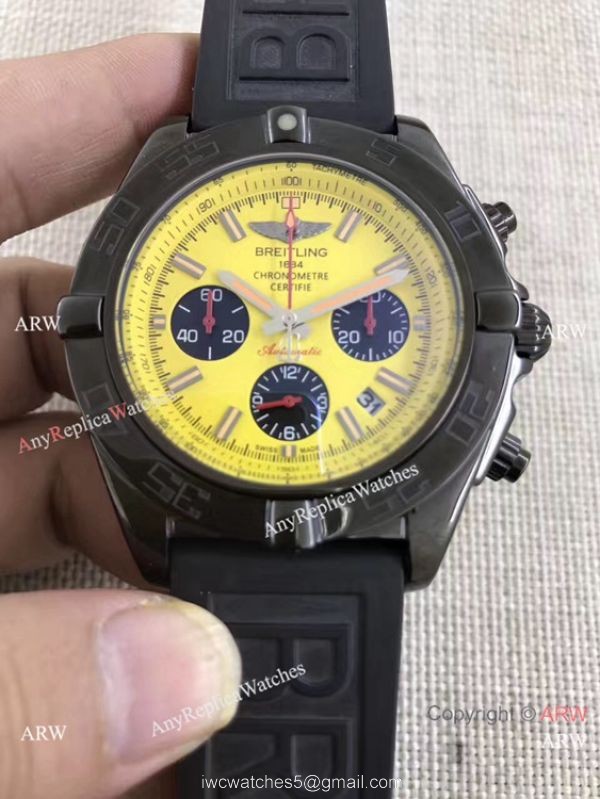 Breitling B01 Chronograph Watch Yellow Face Black Rubber band 4