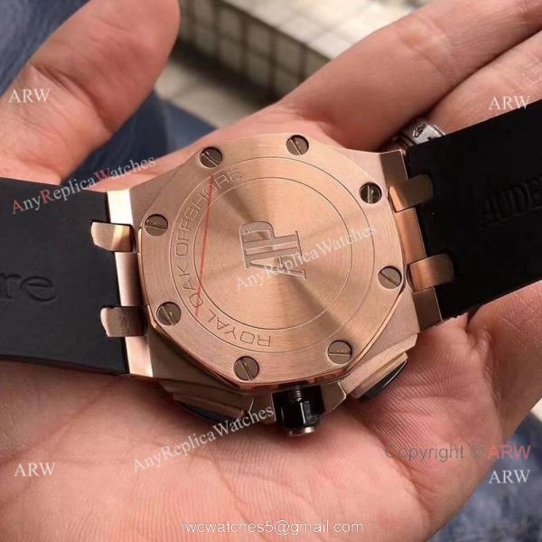 Copy Audemars Piguet Offshore 44mm Watch Rose Gold Black Rubber Strap 4