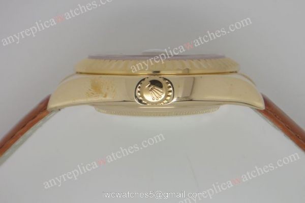 Copy Rolex Datejust Watch Black Face Brown Leather 4
