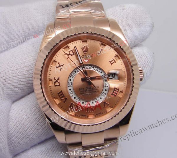 Rolex Sky Dweller Rose Gold Replica Watch 40mm with Working Time Zone 4