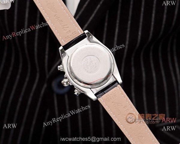 Fake Breitling Chronomat Watches White Dial Black Leather Strap 4