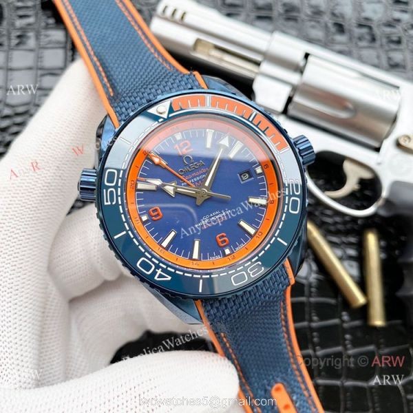 Faux Omega Seamaster Planet Ocean GMT Watches Blue Case 4
