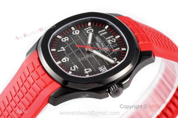 Swiss 1:1 Copy Patek Philippe Aquanaut Cal324 Watch Carbon Case Red Rubber Strap 4
