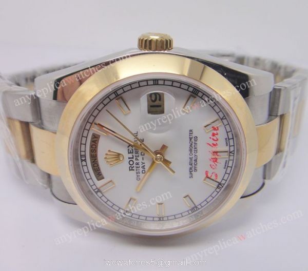 Buy AAA Grade Replica Rolex Day-Date II 2-Tone White Men Watch 4