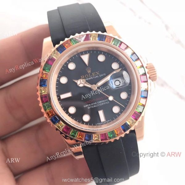 High Quality Rolex YachtMaster Rose Gold Replica Watch Multicolor Gem 4