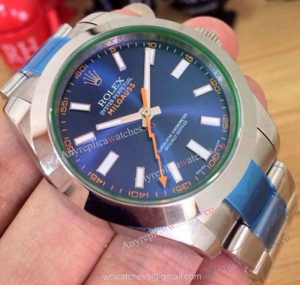 Replica Rolex Milgauss Stainless Steel Blue Face Watch 40mm 4