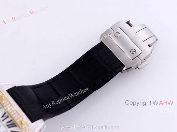 Iced Out Cartier Santos Watch Two Tone Case Automatic Movement 4