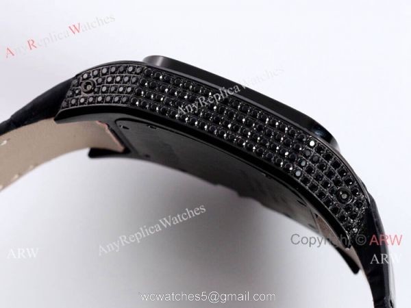 AAA Replica Cartier Santos Black Diamond Watch Automatic 4