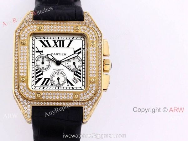 Iced Out Cartier Santos VK Chronograph Watch Blue Dial 45mm 4