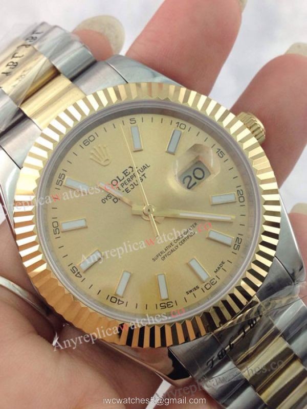 Rolex Datejust II 2-Tone Gold Face Watch 41mm Rolex President Replica 4