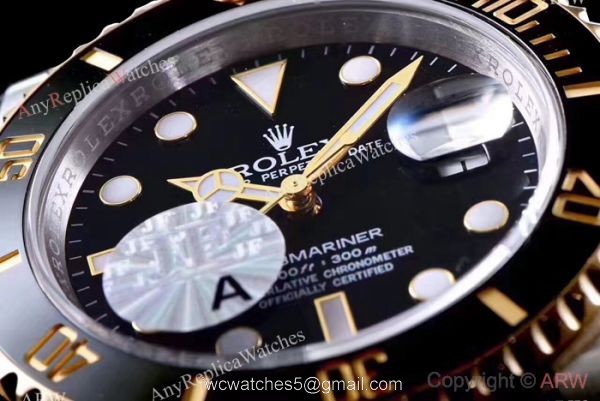 JF Factory 3135 Rolex Submariner 2 Tone Black Ceramic Watch 40mm 4