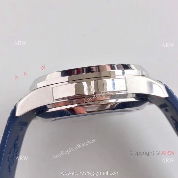 Replica Swiss Patek Philippe Travel Time Watch SS Blue Rubber Strap 4