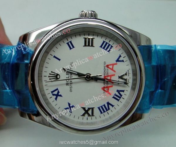 Replica Rolex Oyster Perpetual Explorer White Blue Roman Face Watch 4