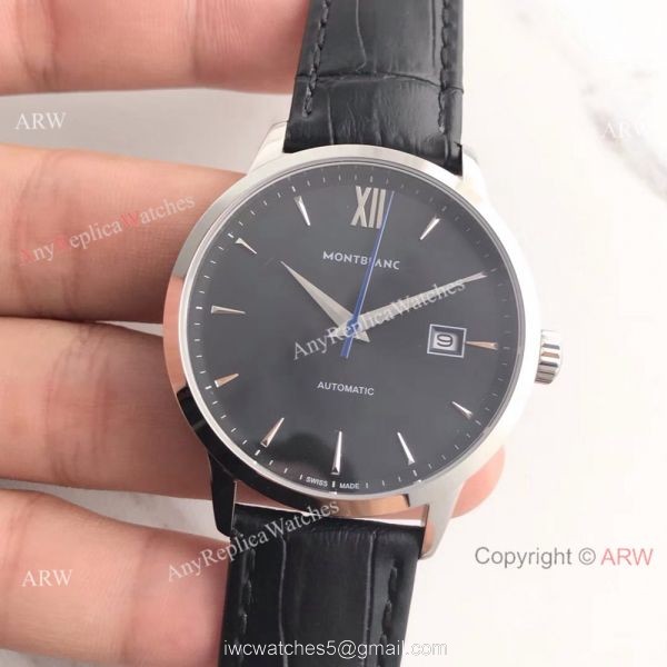 Montblanc Meisterstuck Black Face Black Leather Mont Blanc Knock off Watch 4