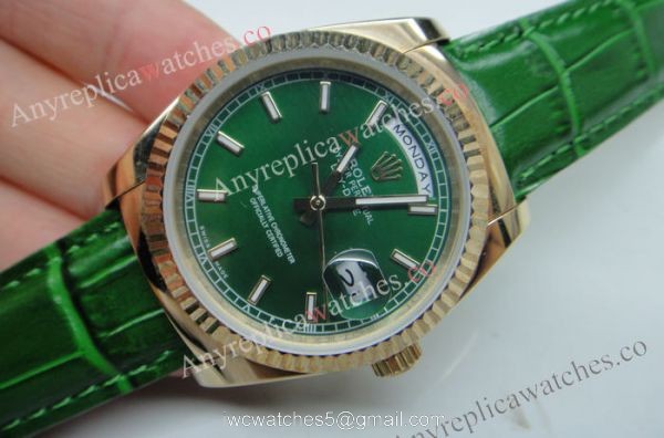 Rose Gold Green Face Rolex Replica Day Date Watch 36mm 4