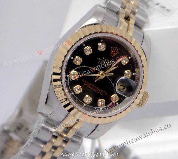 Fake Rolex Datejust Watch Black Face 2-Tone Jubilee Ladies 4