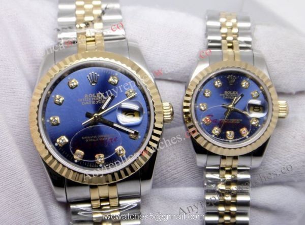 Replica Rolex Datejust Diamond Dial Blue Face 2-Tone Watch For Men 4