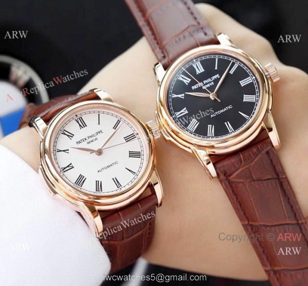 Clone Patek Philippe Calatrava Rose Gold Black Roman watch Simple Style 4