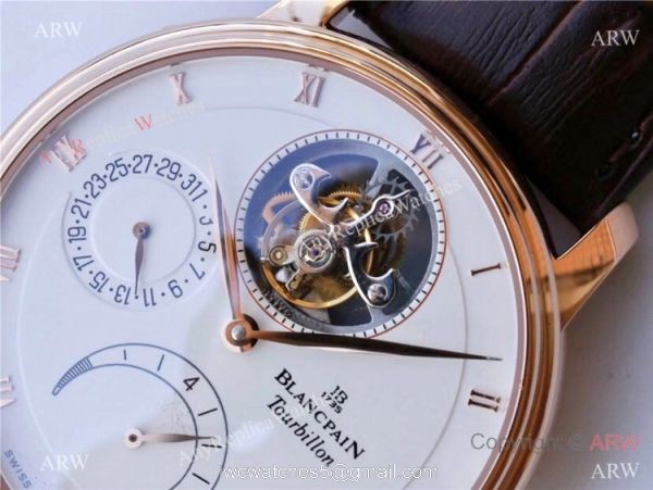 Best 1:1 Copy JB Factory Blancpain Villeret REAL Tourbillon 8 Jours Watch Rose Gold 4