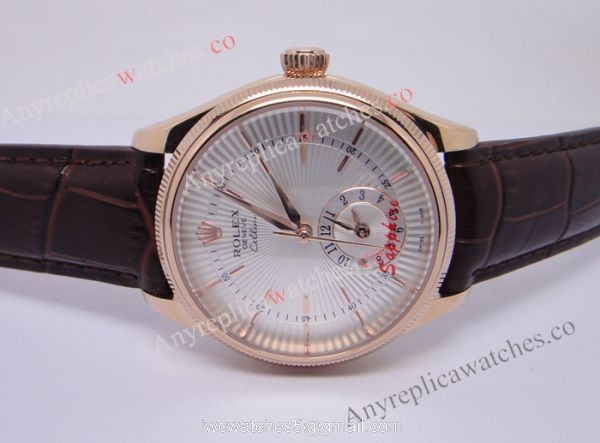 Rolex Cellini DUAL TIME Rose Gold Case White Face Copy Watch 4