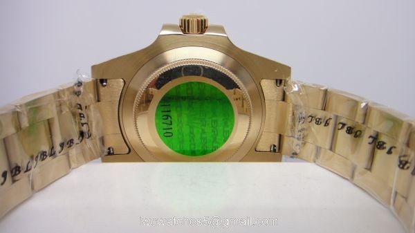 Replica Yellow Gold Rolex GMT-MASTER II Watch SS Green Face 4
