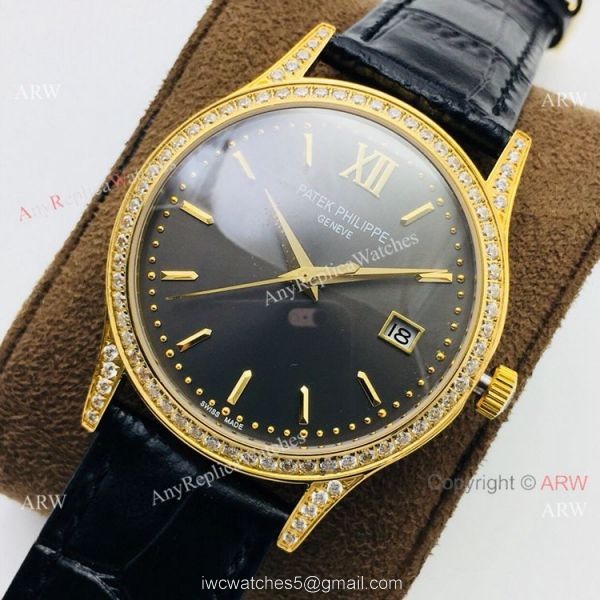Swiss Replica Patek Philippe Calatrava V2 version Yellow Gold Diamond Watch 4